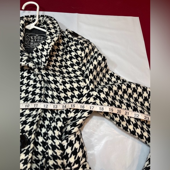 Last Kiss BIG Black Houndstooth Belted Acrylic Peacoat Pockets high Collar Lined - Picture 7 of 15